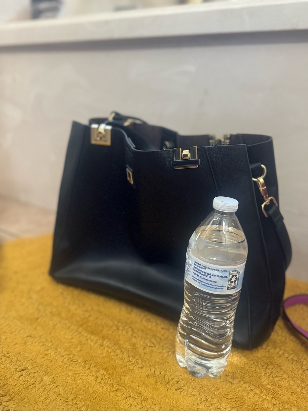 Classic Black Structured Tote Bag with Gold Hardware